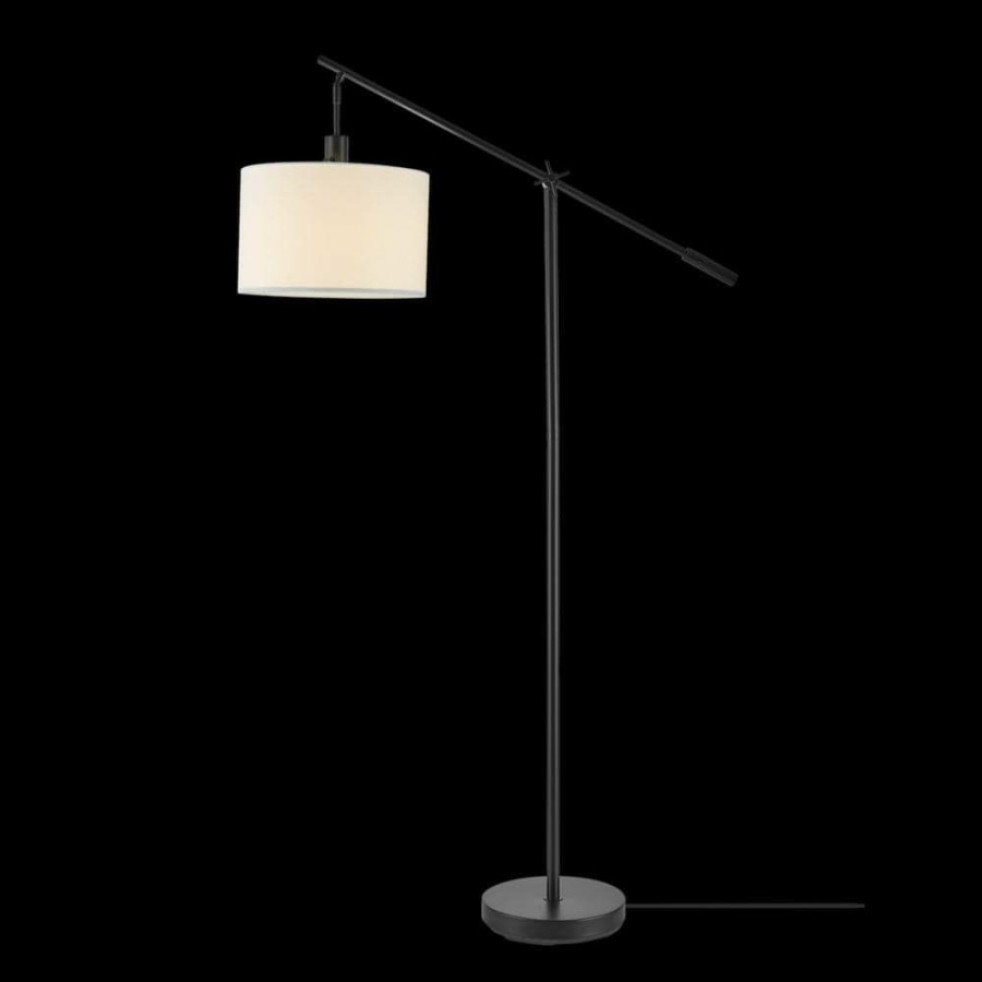 Lamps * | Avellino 66 In. Matte Black Balance Arm Floor Lamp With White Linen Shade By Globe Electric