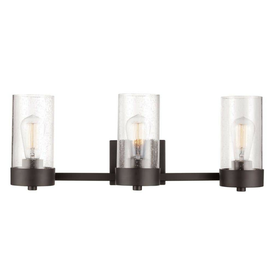 Vanity Lighting * | Axel 24 In. 3-Light Bronze Vanity Light With Seeded Glass Shades, Incandescent Bulbs Included By Globe Electric