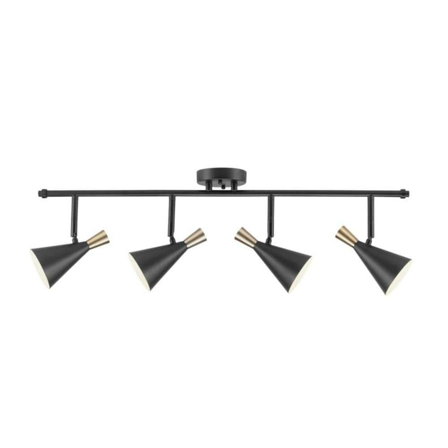 Track Lighting * | Aurora 2.9 Ft. 4-Light Matte Black Fixed Track Lighting Kit With Brass Accents By Globe Electric