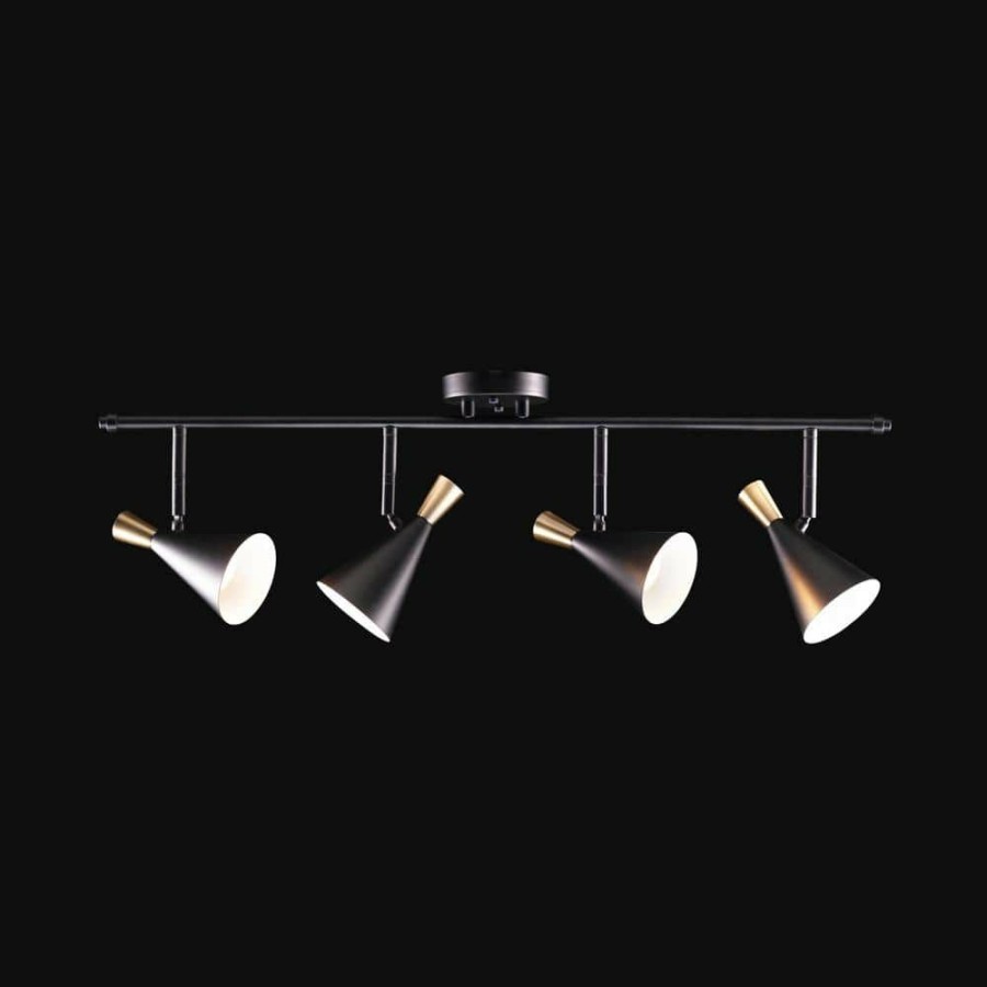 Track Lighting * | Aurora 2.9 Ft. 4-Light Matte Black Fixed Track Lighting Kit With Brass Accents By Globe Electric