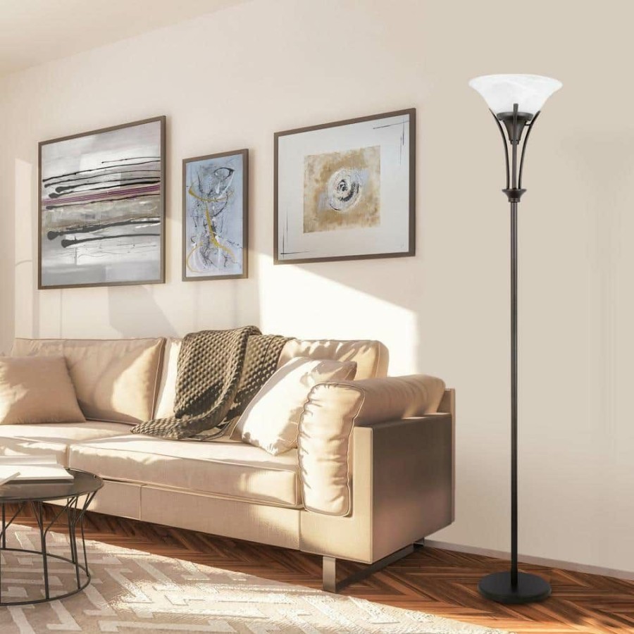 Lamps * | 70.75 In. Dark Bronze Floor With Alabaster Glass Shade By Globe Electric