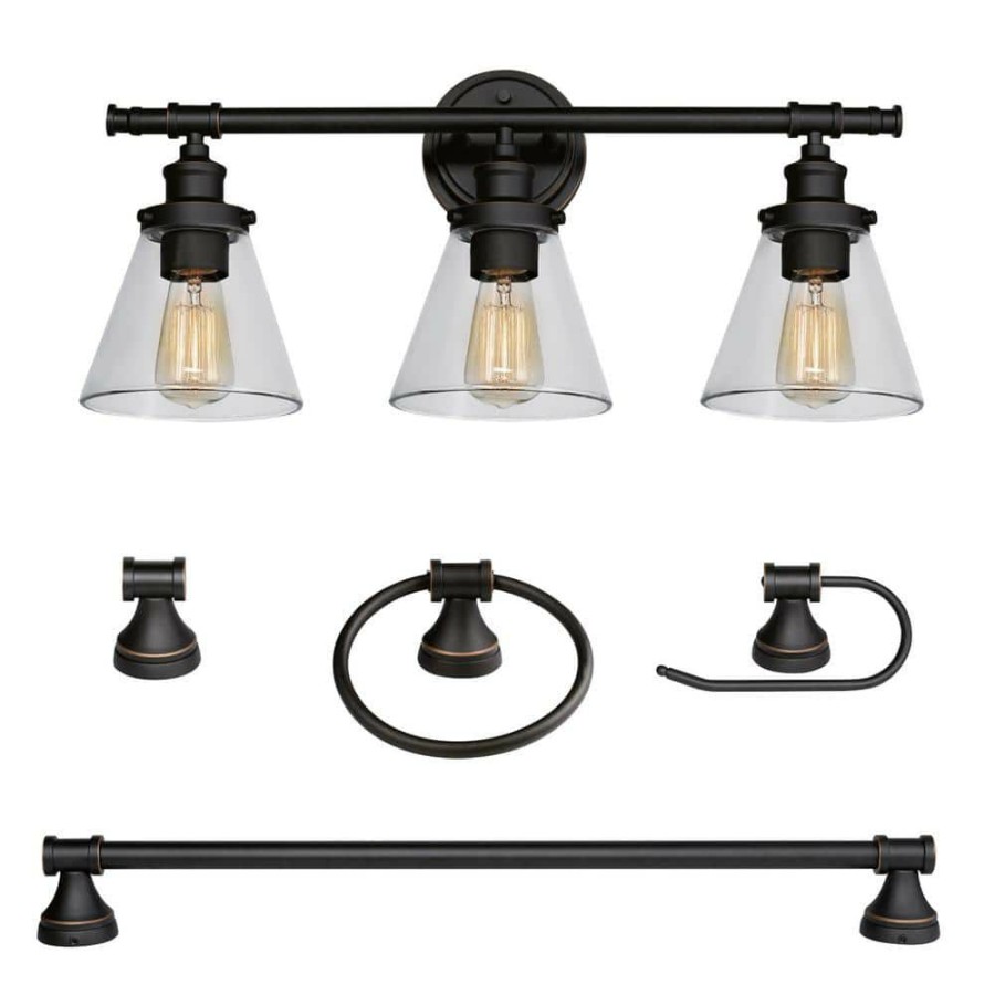 Vanity Lighting * | Parker 3-Light Oil Rubbed Bronze 5-Piece All-In-One Bath Light Set By Globe Electric