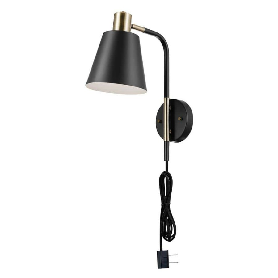 Wall Sconces * | Davis 1-Light Matte Black Plug-In Or Hardwire Wall Sconce With 6 Ft. Cord By Globe Electric