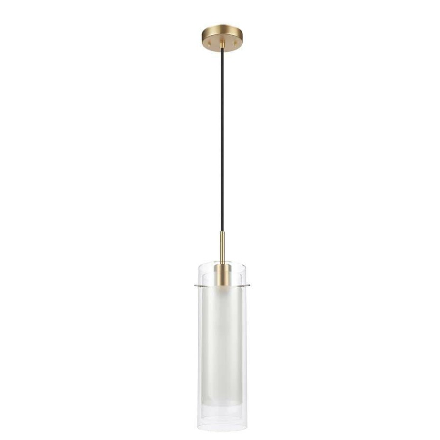 Pendant Lights * | Sydney 1-Light Matte Brass Pendant Light With Clear Glass Outer Shade And Frosted Glass Insert By Globe Electric