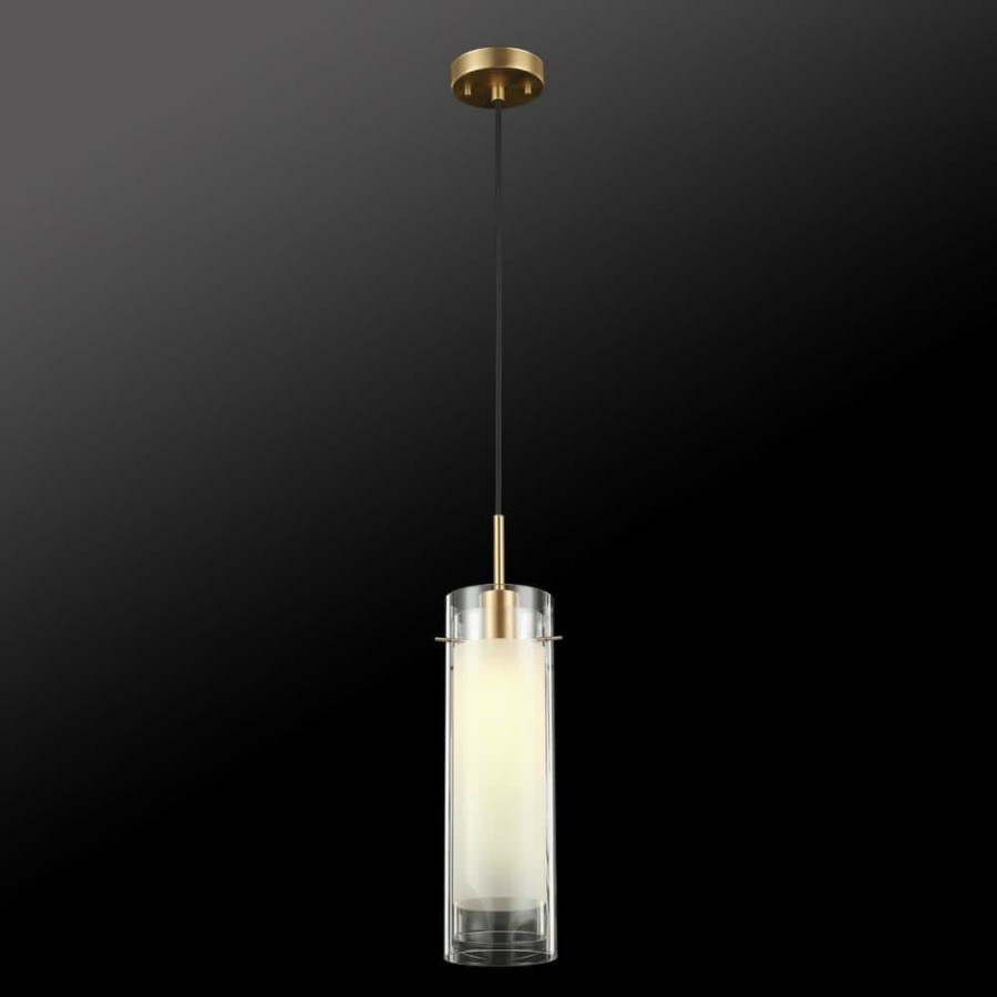 Pendant Lights * | Sydney 1-Light Matte Brass Pendant Light With Clear Glass Outer Shade And Frosted Glass Insert By Globe Electric