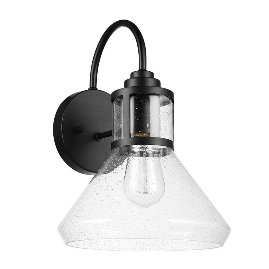 Outdoor Lighting * | Torrent 1-Light Black Outdoor/Indoor Wall Lantern Sconce With Seeded Glass Shade, Vintage Incandescent Bulb Included By Globe Electric