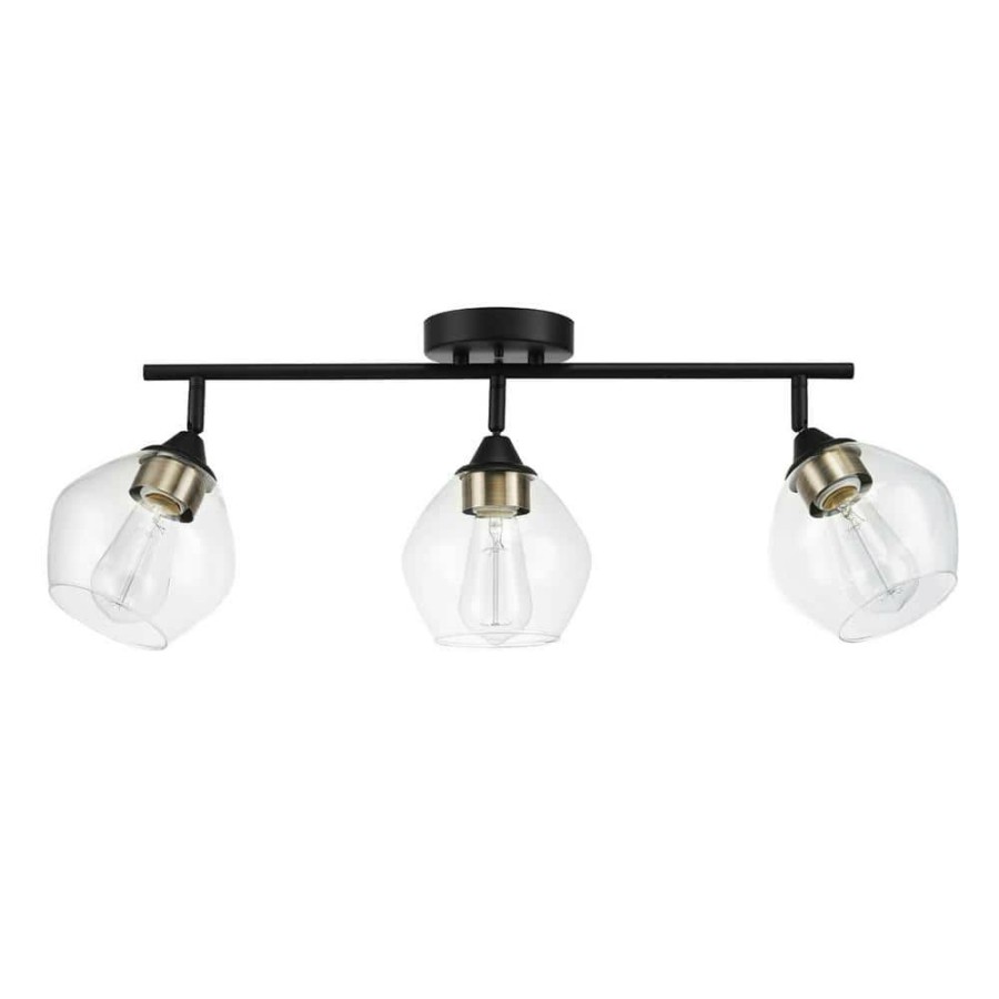 Track Lighting * | Harrow 2.07 Ft. 3-Lights Matte Black Fixed Track Lighting Kit With Brass Accents And Clear Glass Shades, Bulbs Included By Globe Electric