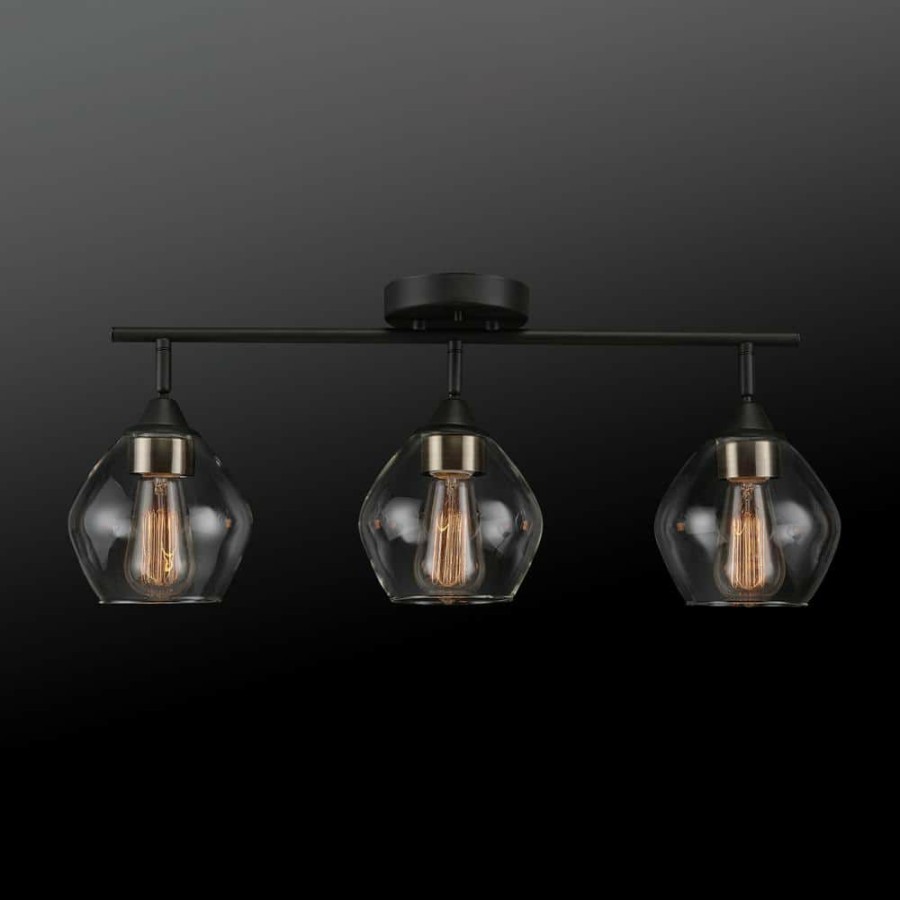 Track Lighting * | Harrow 2.07 Ft. 3-Lights Matte Black Fixed Track Lighting Kit With Brass Accents And Clear Glass Shades, Bulbs Included By Globe Electric