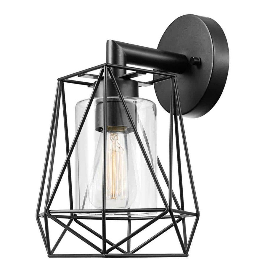 Outdoor Lighting * | Sansa 1-Light Black Outdoor/Indoor Wall Lantern Sconce By Globe Electric