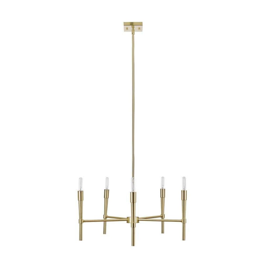 Chandeliers * | Elena 5-Light Brushed Brass Chandelier, Incandescent Bulbs Included By Globe Electric