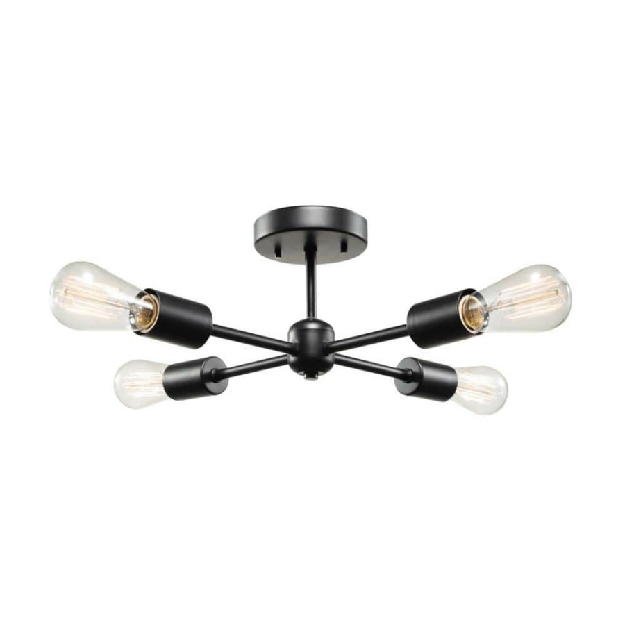 Flush Mount Lights * | Vane 4-Light Matte Black Flush Mount Ceiling Light By Globe Electric