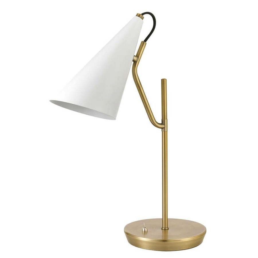 Lamps * | Hartford 18 In. Matte Brass Desk Lamp With Matte White Shade By Globe Electric