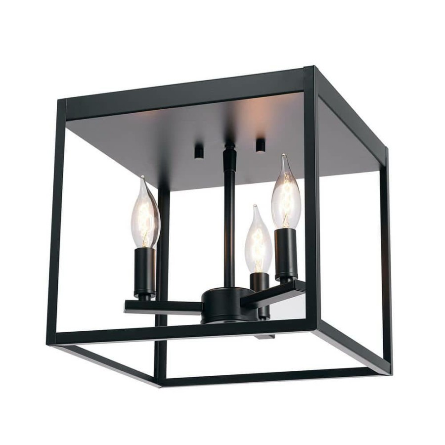 Flush Mount Lights * | 11 In. 3-Light Matte Black Flush Mount Ceiling Light By Globe Electric