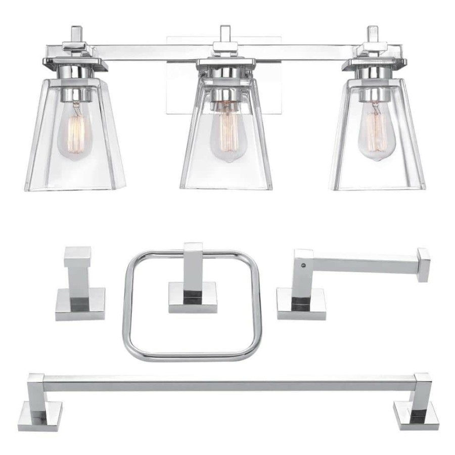 Vanity Lighting * | Yorke 5-Piece Chrome All-In-One Vanity Light Set By Globe Electric